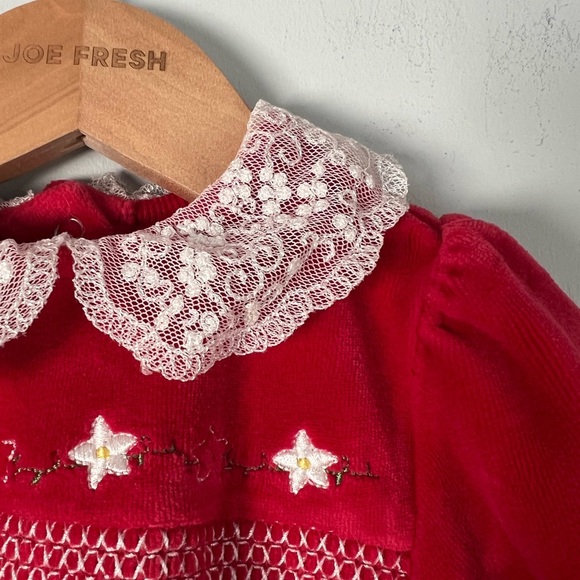 First Impressions Footed Sleeper Red Lace Smocking Y2K Girls 3-6M Baby - Picture 3 of 8